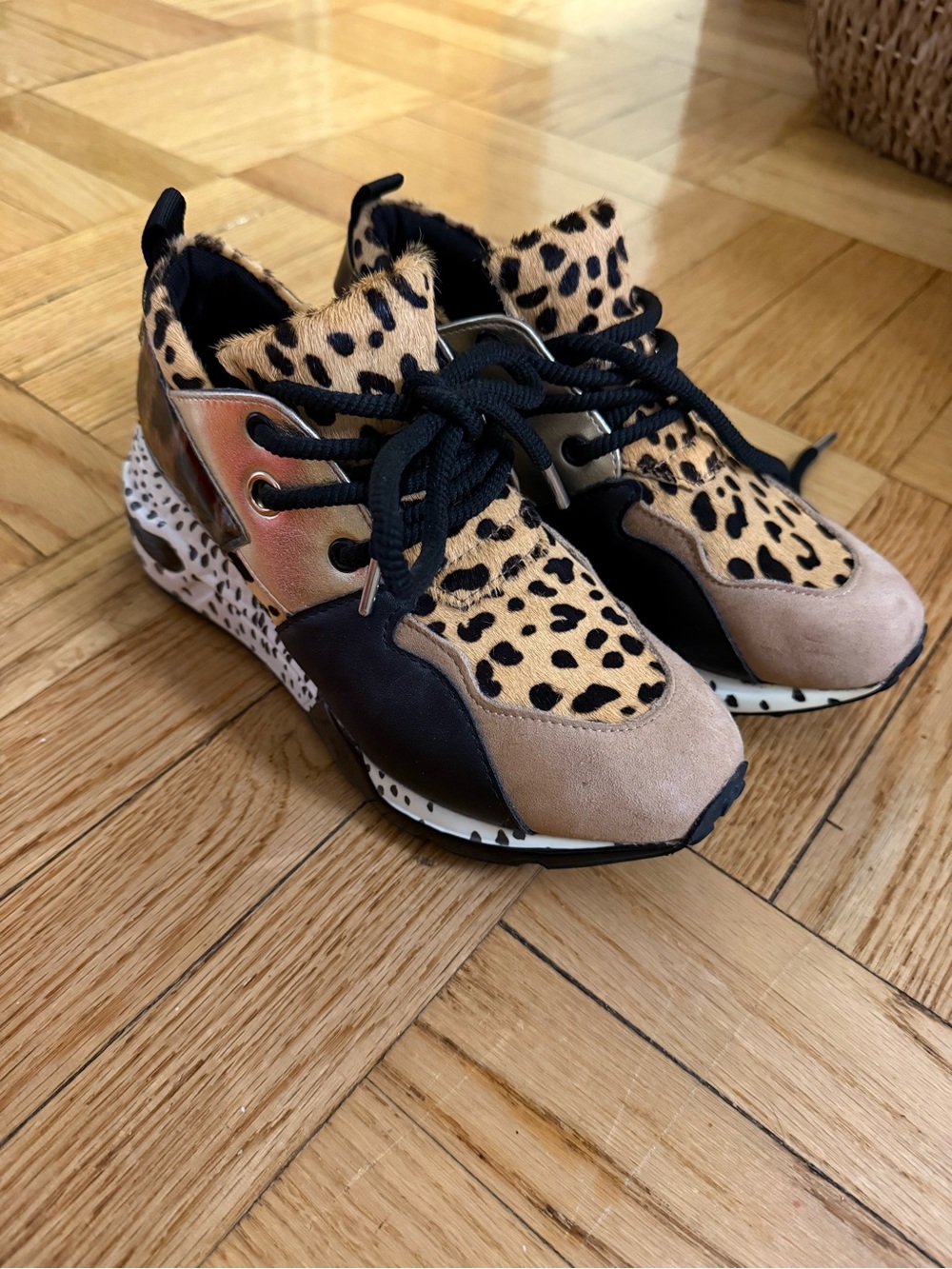 Steve Madden Leopard Print Mixed-Media Sneakers - Black & Tan